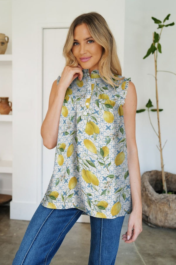 Frill Printed Mock Neck Top