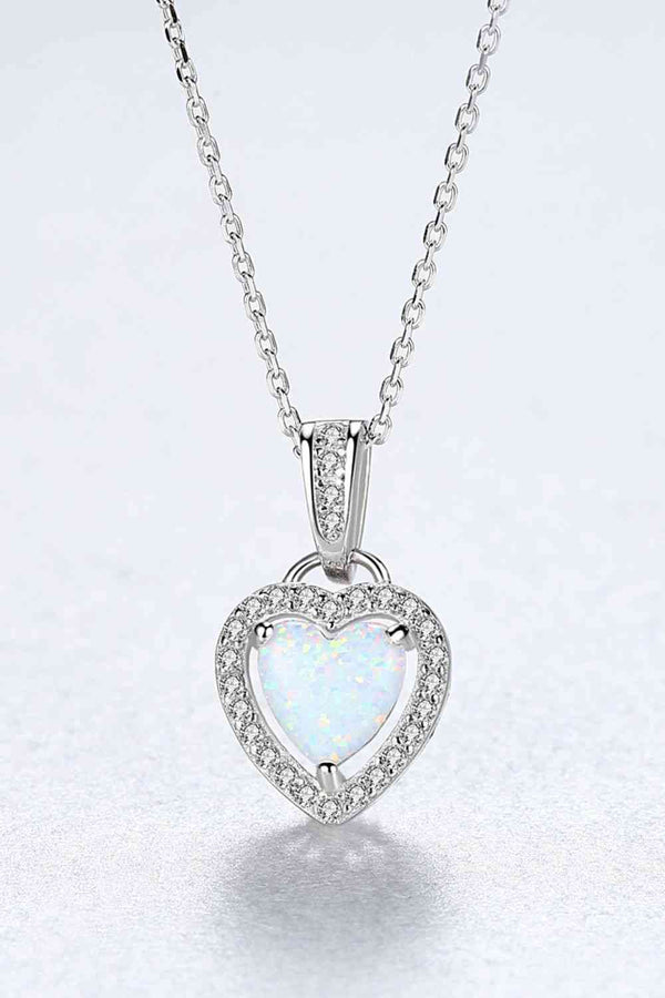 Opal Heart Pendant 925 Sterling Silver Necklace