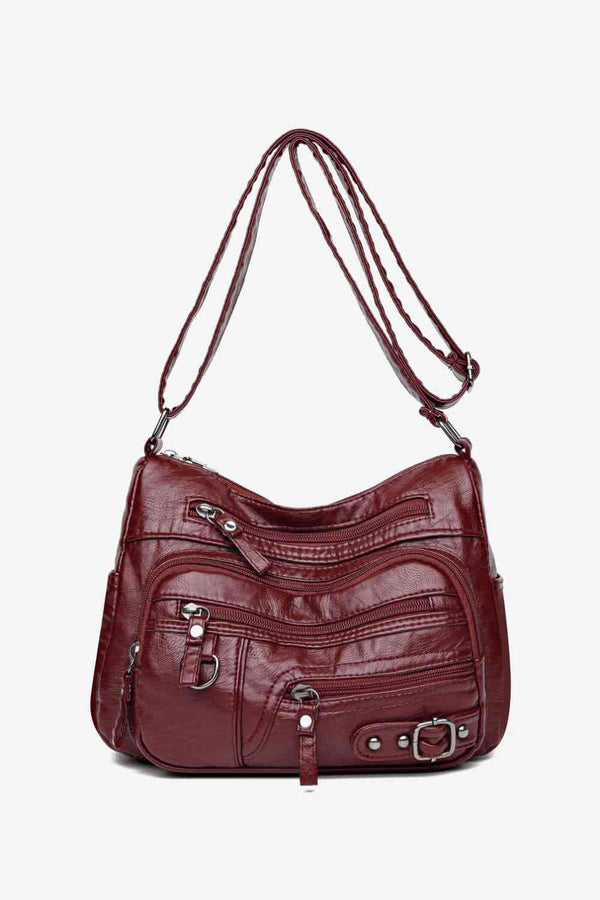 Multi-Pocket PU Leather Crossbody Bag